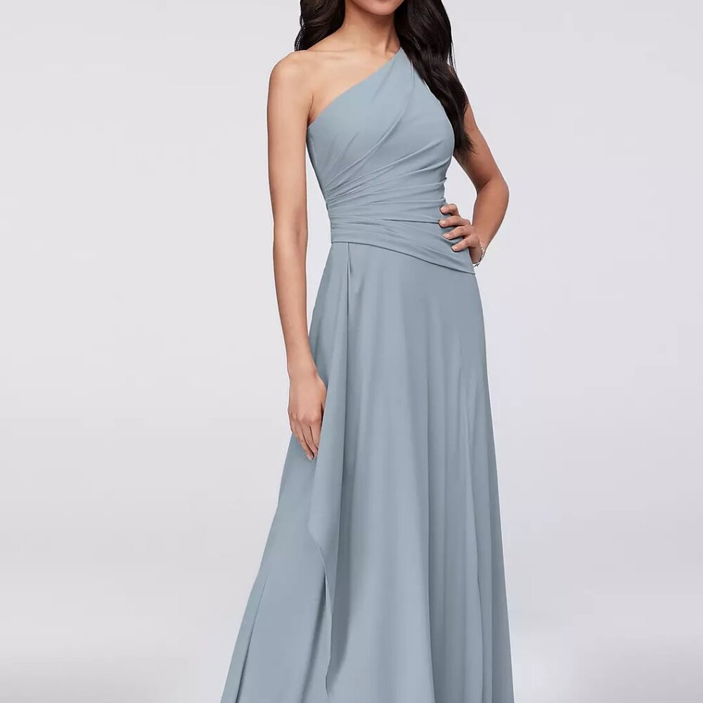NWT DB Studio One-Shoulder Georgette Cascade Dress